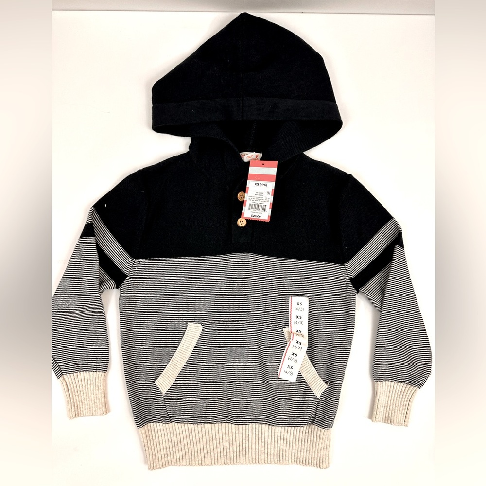 Cat & Jack Hooded Pullover Sweater Front Pocket Ribbed Hem & Wrists XS(4…